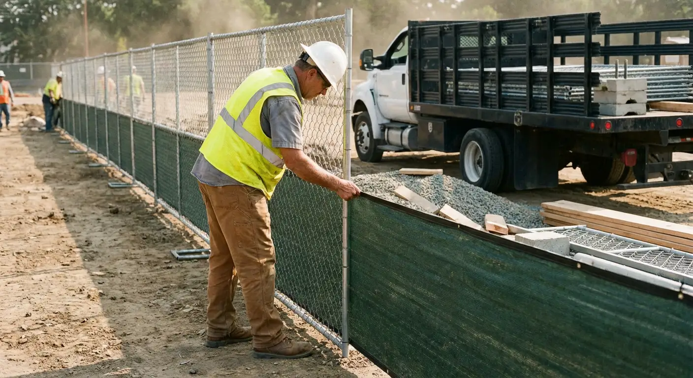 Privacy windscreen installation on construction fence in Youngstown, OH