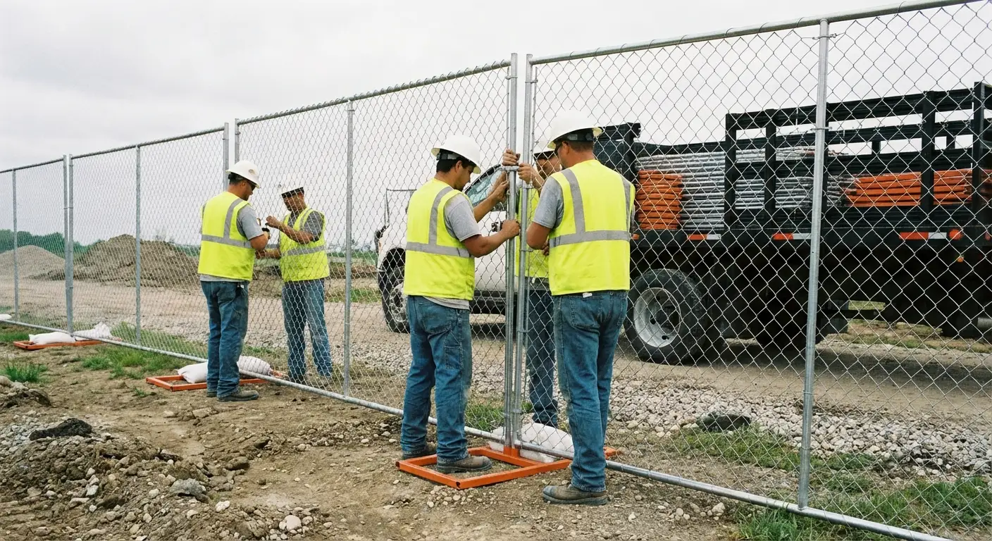 Steel Valley Fence Rentals team installing temporary fencing in Youngstown, OH