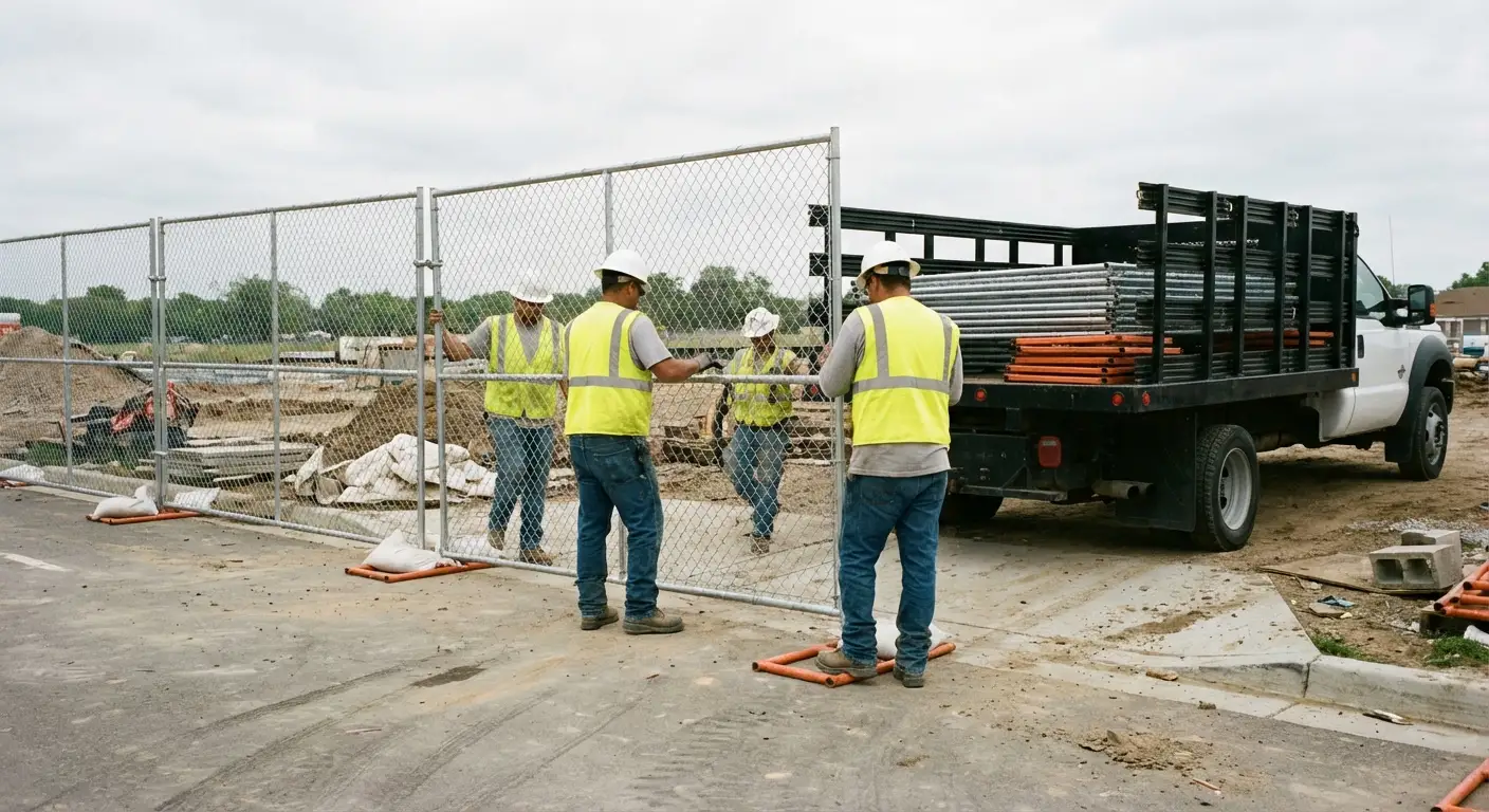 Steel Valley Fence Rentals team securing a construction site perimeter in Youngstown, OH