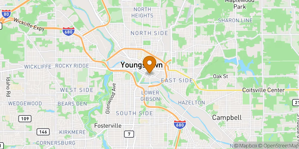 Downtown neighborhood map in Youngstown, OH